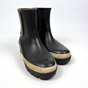 Tory Burch Hurricane Ankle Rain Boot Womens 6M Black Olive *Cracking on Ribbing